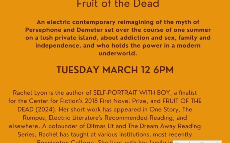 Fruit of the dead book reading with Rachel Lyon